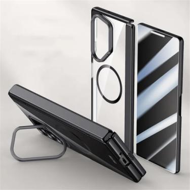 Imagem de Capas magnéticas para celular Samsung Galaxy Z Fold6 Capa galvanoplastia mola dobradiça suporte de lente, preto anti, película peep, para Galaxy Z Fold6