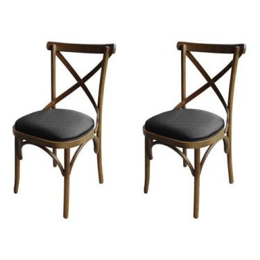 Imagem de Kit 2 Cadeira Xis em Madeira Maciça de Eucalipto Verniz Imbuia Factor 