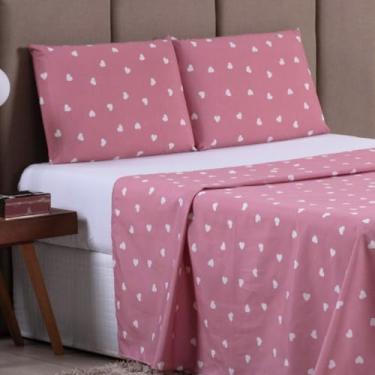 Imagem de Jogo de Lençol CASAL 4 Peças 100% Algodão 200 Fios Lençol Com Elastico Lençol e Fronha Lençol de Cima ESTAMPADO CAMA BOX E COMUM (CASAL 4 PEÇAS, CORAÇÃO)