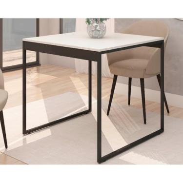 Imagem de Mesa de Jantar Quadrada Industrial Pés Metal 80x80 cm 4 lugares Para Apartamento(Off White/Preto)