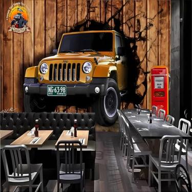 Imagem de Lcythiazole Murais de parede de tamanho personalizado papel de parede de carro 3D mural amarelo Jeep carro quebrado parede tijolo removível descascar e colar murais de parede autoadesivos papel de