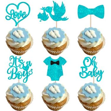 Imagem de Rsstarxi 24 Pack It's a Boy Cupcake Toppers Oh Baby Shower Cake Toppers Decorations Blue Tie Cupcake Picks for Gender Reveal Baby Shower Boy Birthday Party Cake Decorations Blue
