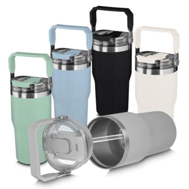 Imagem de Garrafa Térmica de Aço Inox 650ml Parede Dupla Alça de Transporte (Cinza)