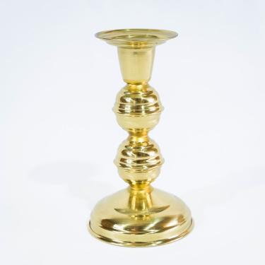 Imagem de Castiçal Dourado de Latão Suporte 1 Vela Igreja 2 Bolas 12cm