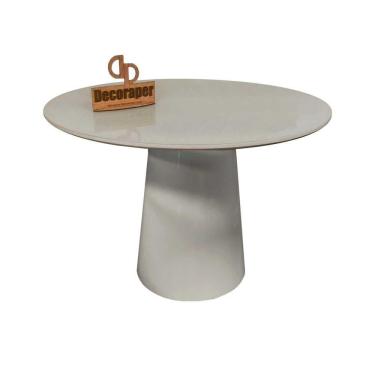 Imagem de Mesa Jantar Cone Laqueado Tampo Redondo Laca Com Vidro 80cm Off White