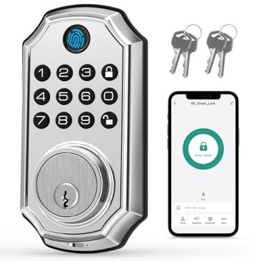 Imagem de LOCK&SOLVER Fechadura de porta de entrada sem chave, fechadura inteligente para porta da frente, fechadura de impressão digital com teclado, controle remoto de aplicativo, código único, trava