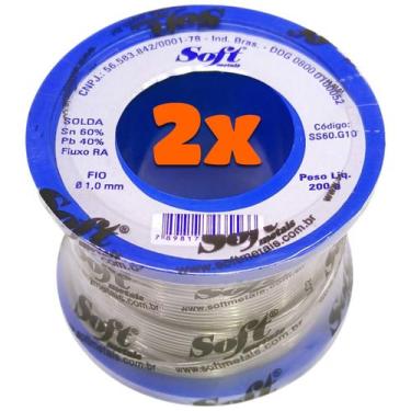 Imagem de Kit 2 Solda Fio Estanho Com Fluxo Eletrônica 60x40 1mm Rolo Soft
