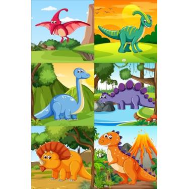 Imagem de Kit Quebra-Cabeça 6 Unidades - Dinossauros Coloridos Brinquedo Infantil Educativo (16 Peças Cada)