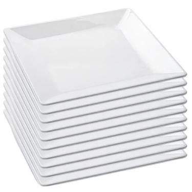 Imagem de Kit 10 Pratos Quadrado de Melamina Branco Jogo de 10 Pratos Rasos De P