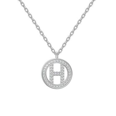 Imagem de EUSJ Colar feminino com inicial de prata 925, banhado a ouro branco 14K, redondo, alfabeto, com pingente de letra com zircônia cúbica, comprimento de corrente de 45,7 cm + 5 cm, presente para mulheres