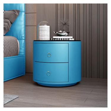 Imagem de Mesa de cabeceira redonda mesa de cabeceira de couro simples de couro ardósia armário de armazenamento de vidro temperado com gavetas adequado para quarto, ooffice, 8, bancada preta