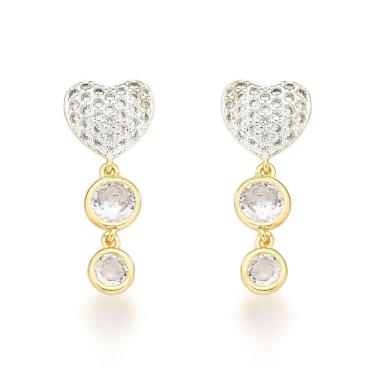 Imagem de Brinco Coração Com Pingente Dois Pontos De Luz Banhado A Ouro 18k