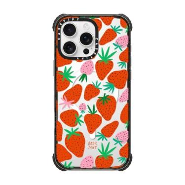 Imagem de CASETiFY Capa Ultra Impact para iPhone 16 Pro Max [Strong Slim / 3,5 m 5X Militray Grade Drop Protection/Compatível com Magsafe] - Morangos - Preto Transparente