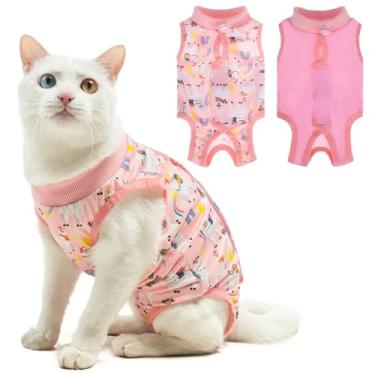Imagem de BEAUTYZOO Pacote com 2 fatos de recuperação para gatos, macacão para gatos após cirurgia, fêmea, macho, gatinho, esterilização, neutro, cirúrgico, recuperação, cone de vergonha, colete anti-lambida