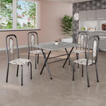 Imagem de Conjunto de Mesa Tubular 100x60cm Tampo em Granito com 4 Cadeiras Lívia Arabesco/ Mart Prata