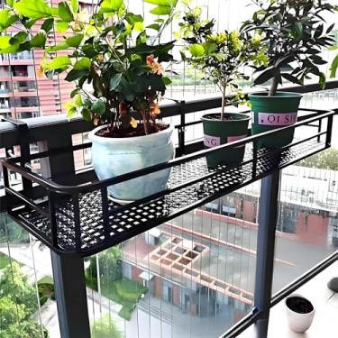 Imagem de Lzyjckh Suportes para plantas para grades Suporte para vasos de flores de varanda Suporte para vasos de plantas de prateleira de grade de pátio Decoração de janelas,Black,100×30×12cm
