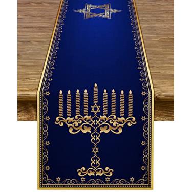Imagem de Menorah Table Runner Star of David Chanukah Jewish Festival Holiday Fireplace Kitchen Dining Room Home Decoration