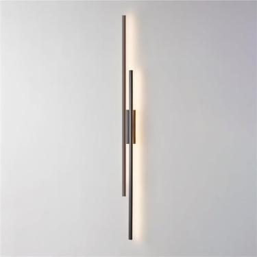 Imagem de Luminária de parede LED linear de tira longa, corpo de latão e cúpula de silicone, arandela nórdica, luminária de parede interna para quarto e sala de estar (escuro, 10