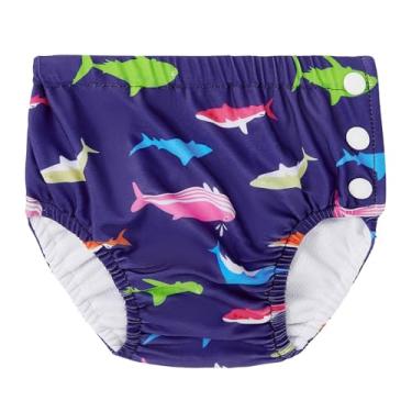 Imagem de Durio Fraldas de natação reutilizáveis laváveis para bebês recém-nascidos, FPS 50+, fraldas aquáticas para natação, praia, essenciais, tubarão marinho de 12 a 18 meses