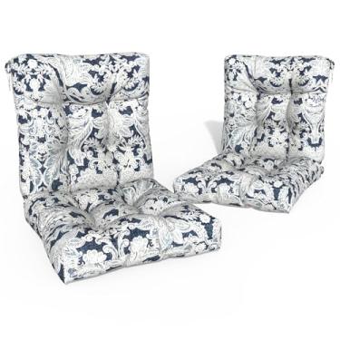 Imagem de Melody Elephant Conjunto de 2 almofadas para cadeira de exterior, almofadas de móveis de pátio com tufos, repelente de água em vime e encosto alto para cadeiras profundas, 106 x 53 x 10 cm