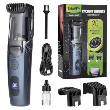 Imagem de Aparador de barba a vácuo masculino com 20 comprimentos e estilos ajustáveis, aparador a vácuo integrado para bigode, costeletas, pelos faciais, aparador de bigode recarregável