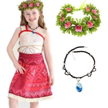 Imagem de Fantasia de princesa aventura oceano para meninas vestido infantil Halloween com colar e guirlandas (10-12 anos, vermelho, sem aviso)