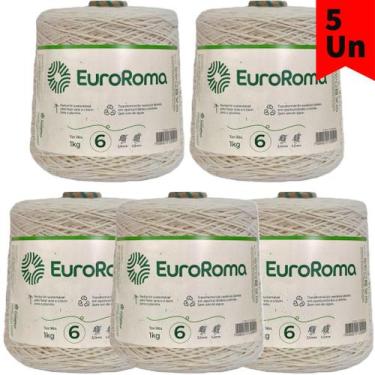 Imagem de Kit 5 Cones Barbante Cru 1 Quilo Fio Espessura 6 Euroroma para Crochê,