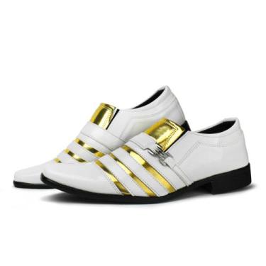 Imagem de Sapato Social Masculino Moderno Preto Branco Dourado  Confortável - Kl
