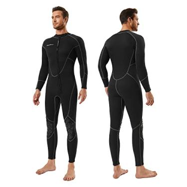 Imagem de Seaskin Roupa de mergulho masculina curta de 3 mm, roupa de mergulho de corpo inteiro com zíper frontal para mergulho, snorkeling, surfe, natação, PP