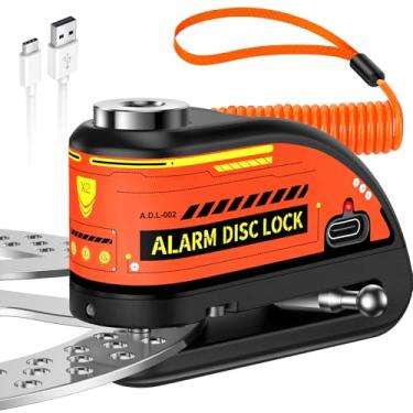 Imagem de ZEXMTE Trava de freio a disco de alarme de motocicleta, alarme de bloqueio de disco recarregável de 120 dB com cabo lembrete de 1,8 m, trava de freio a disco à prova d'água antifurto para motocicleta,