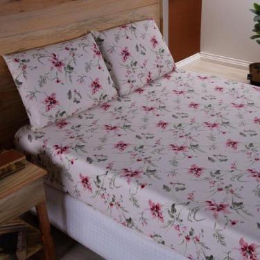 Imagem de Jogo De Lençol Casal 3P Estampado 400F Elástico Flores Rose - Beatriz 