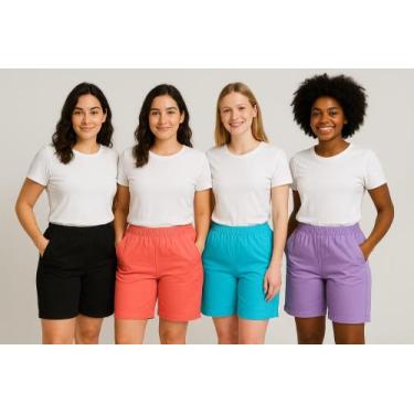 Imagem de Kit C/4 Bermuda Short Feminina Longa Bolsos Plus size - juc men, Escol