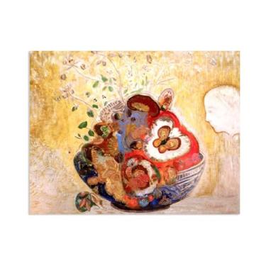 Imagem de ZUJGHSJG Odilon Redon Impressões de arte em tela, flores, vaso e perfil, pôsteres e reproduções de reproduções famosas arte de parede em tela sala de estar decoração de casa 80 x 60 cm (32 x 24