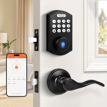 Imagem de Probrico Fechadura de porta de teclado com alça de porta de entrada sem chave, fechaduras inteligentes para fechadura de impressão digital da porta da frente com alça, conjunto de maçaneta de porta de