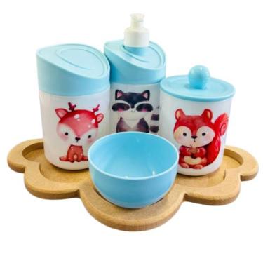 Imagem de Kit Higiene Bebê Floresta Encantada c/bandeja MDF - Menino e Menina - 