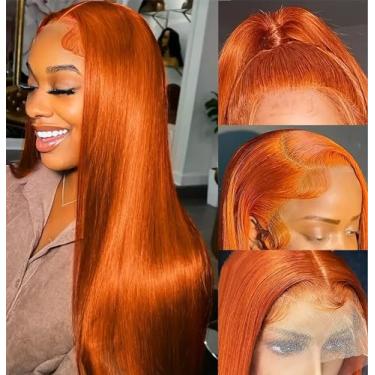 Imagem de XUANCAILE Perucas De Renda Frontal Ruiva, Cabelo Humano, 20 Polegadas, Densidade 180%, 13X4, Completa, Hd, Transparente, Reta, Cor Laranja, Para Mulheres Negras