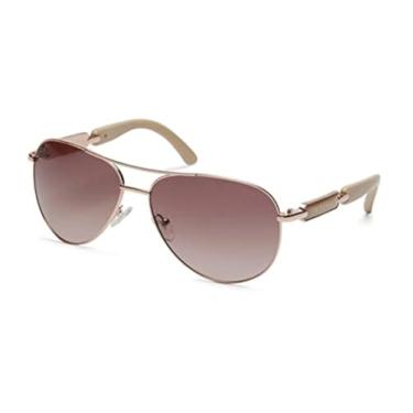 Imagem de GUESS Factory Óculos de sol feminino de metal Pilot, Ouro rosa brilhante/marrom gradiente, 60mm