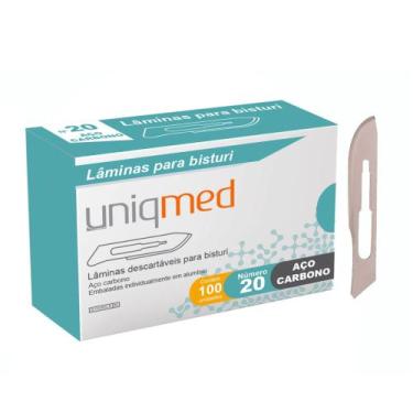 Imagem de Lâmina de Bisturi Descartável N20, Aço Carbono - 100Und - Uniqmed