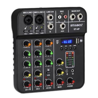 Imagem de STABCL Mesa De Mixagem Áudio 4 Canais, Console Som Com Usb Digital, Bluetooth, Alimentação Fantasma 48 V E Reverberação, Interface Pequena Para Pc, Dj Podcasting Preto