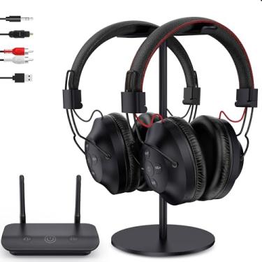Imagem de ROSIDA Fones de ouvido duplos sem fio para assistir TV com transmissor, suporte de fone de ouvido, fones de ouvido de TV para idosos, alcance de 295 pés com óptico, AUX, RCA, USB, controle de alto