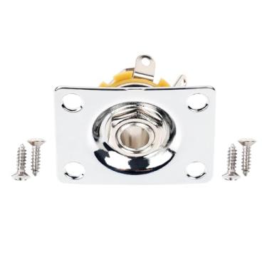 Imagem de Banworks Placa De Saída Retangular Metal 6,35 Mm (1/4"), Base Curva, Soquete Entrada Inferior Para Epiphone, Epi Lp, Les Paul, Peças E Acessórios Guitarra Elétrica Jt/Ck-02 Cromado