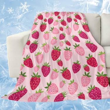Imagem de Cobertores refrescantes de morango para quem dorme quente, cobertor de frutas rosa, adorável morango, cobertor de gelo rosa leve 101,6 cm x 152,4 cm, cobertores frios de verão para suores noturnos