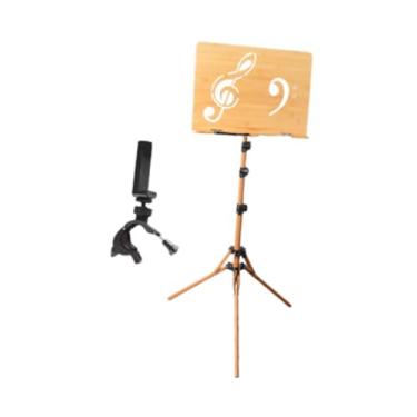 Imagem de simhoa Suporte de madeira para partituras portátil, profissional, estável, ajustável em altura, dobrável para violino, violão, púlpito e banda, com Clipe de Telefone