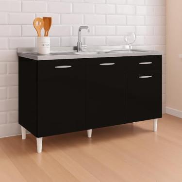 Imagem de Balcão de Cozinha120 CM Para Pia 3 Portas 1 Gaveta 100% MDF Compacta (PRETO)