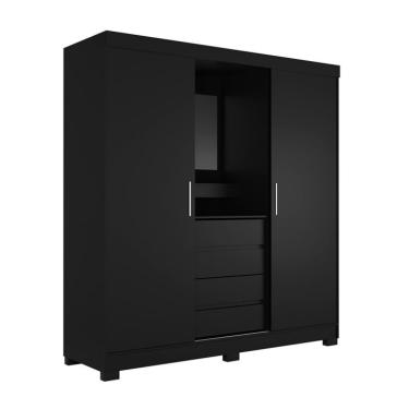 Imagem de Guarda-Roupa Casal com Espelho e Penteadeira Grécia 2 Portas 4 Gavetas Preto