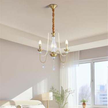 Imagem de Vela Francesa Latão Cristal Candelabro LED Luxo Americano Sala De Estar Restaurante Quarto Estudo Villa Hotel Bar Café Lâmpada Pingente (H 3 luzes)