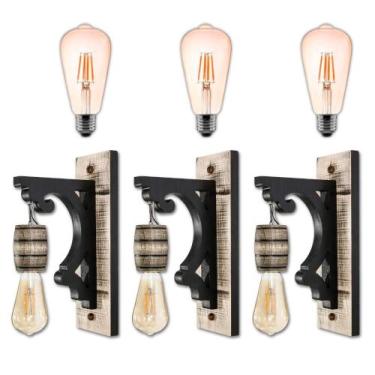 Imagem de Kit 3 Luminárias de Parede Arandela Colonial Barril em Madeira Maciça 