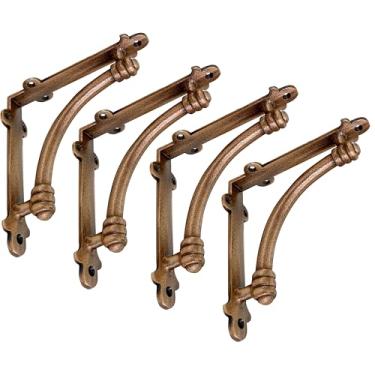Imagem de NACH Suporte de prateleira de parede meio redondo, suportes decorativos para prateleiras, ferro fundido resistente, projetos de bricolage, hardware incluído, pacote com 4, acabamento de cobre antigo, 5,5 x 5,5 x 1,2 polegadas, JS-90-064CPS