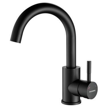 Imagem de RODDEX Torneira de pia de bar, torneiras giratórias de aço inoxidável 360 de furo único, pequena torneira moderna de alça única para cozinha banheiro pia de banheiro, preto fosco