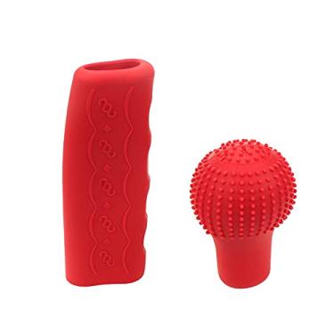Imagem de Modengzhe Kit de tampa de alavanca de freio de mão e manípulo de câmbio, design antiderrapante em forma de bola 3D, capa protetora de manete de freio de mão (vermelho)